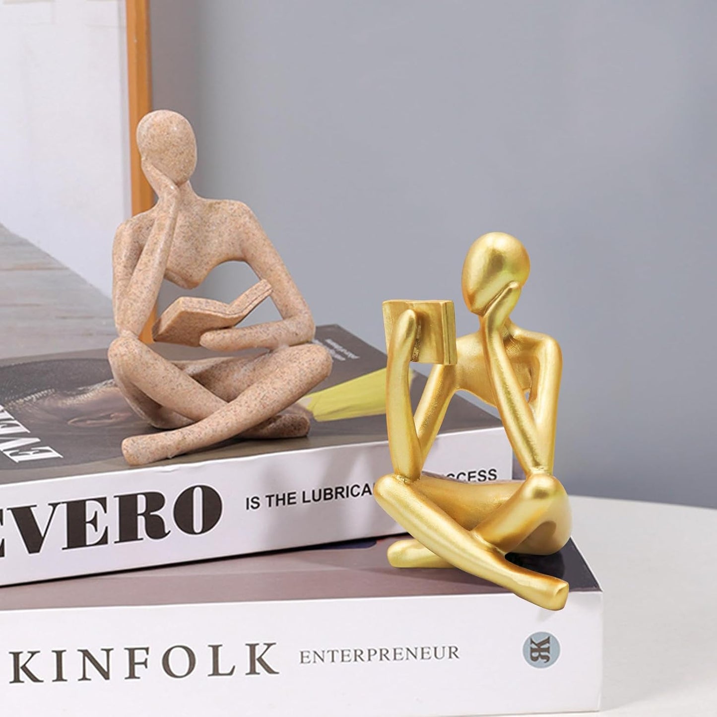 Jinkoozz Reading Women Statue, Thinker Sculptures, Abstract Art Ornament, Modern Aesthetic Figurine Decoration, Suitable for Home Living Room Bedroom Office Shelf Table Desk Bookshelf Decor