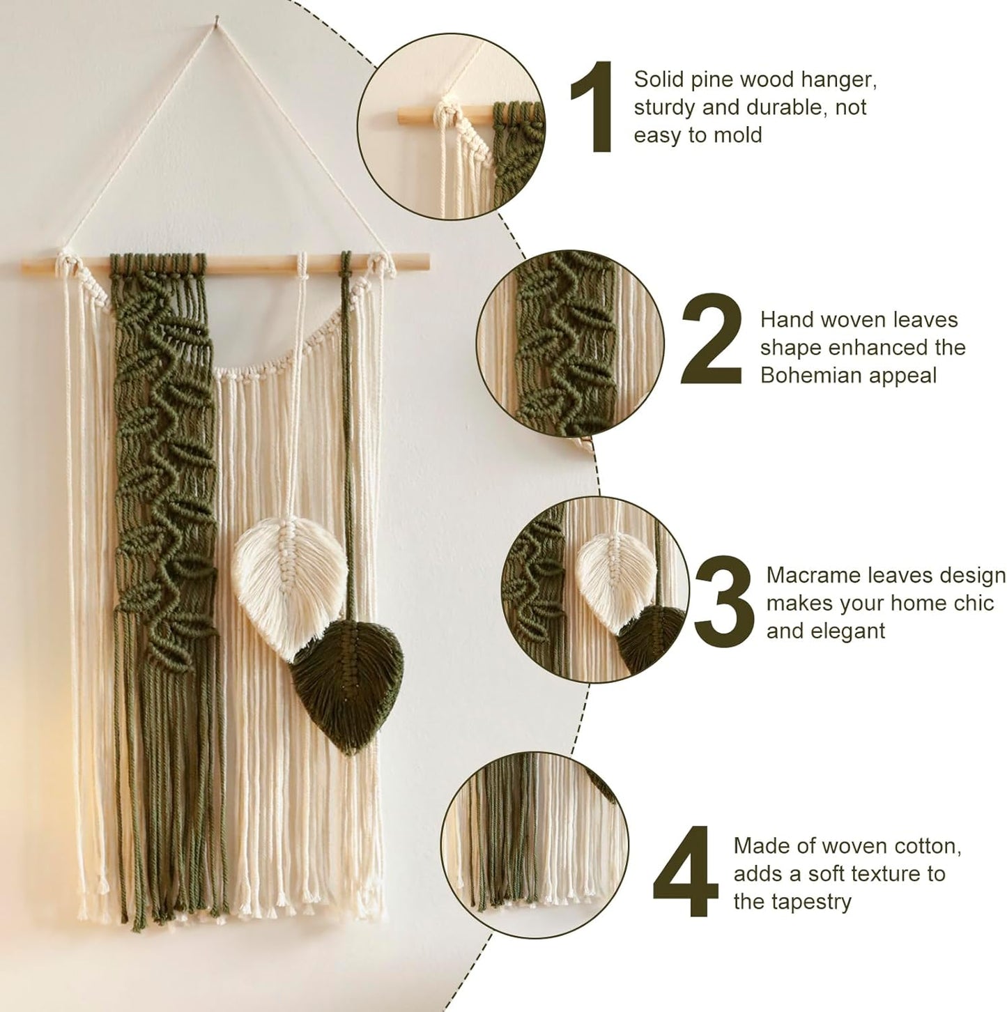 Artilady Macrame Wall Hanging -Handmade Sage Green Leaf Wall Tapestry,Boho Decorations for Bedroom Living Room Bathroom,Earthy Room Decor,Wedding Birthday for Women Girls
