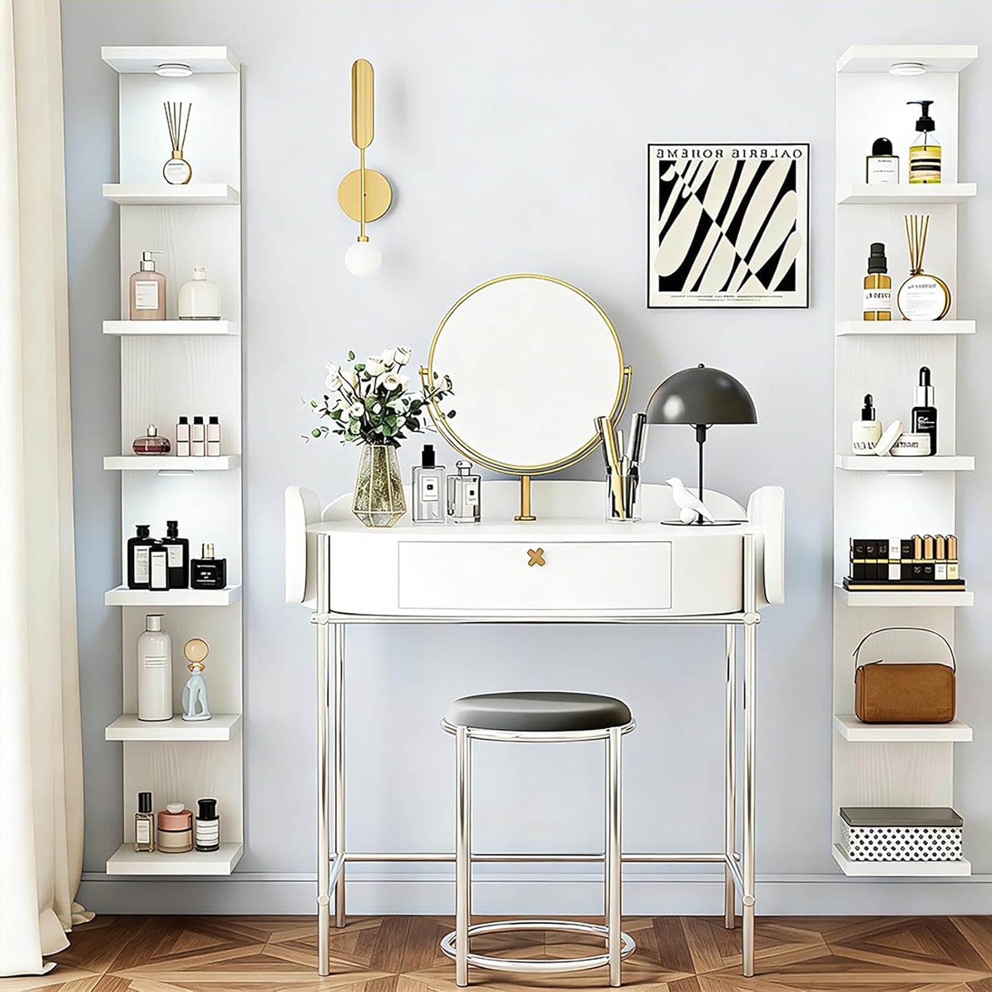 Fixwal Wall Decor 7 Tier Wall Shelf Unit Floating Shelves with LED Lights Lack Shelf for Home Organizer Display White
