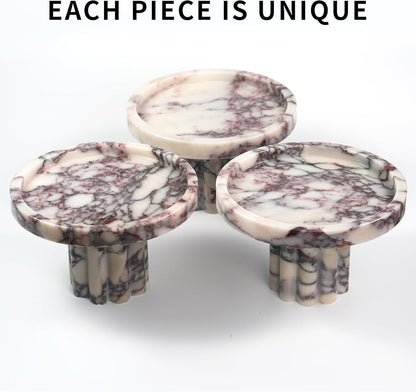 Marble Perfume Tray with Legs - Oval Decorative Stone Pedestal for Bathroom Vanity Coffee Table Kitchen Countertop, Footed Jewelry Candle Organizers Catchall Plate Riser with Scalloped Feet