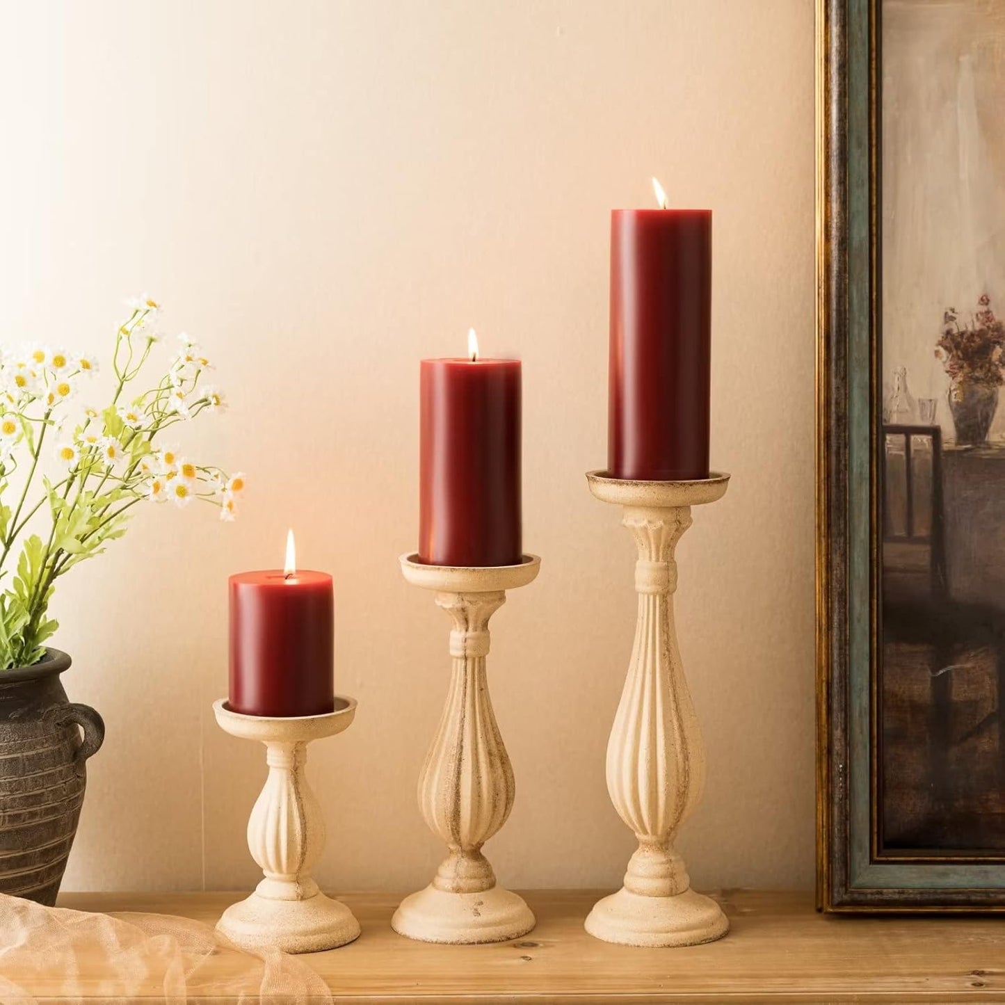 MOZEAL 3" x 4" Hand-Poured Unscented Candle,Dripless Pillar Candle Set of 3,Long Clean Burning,Approx 72 Hours Burn Time,Rustic Country Style,Wedding,Dinner,Christmas and Home Decor,White