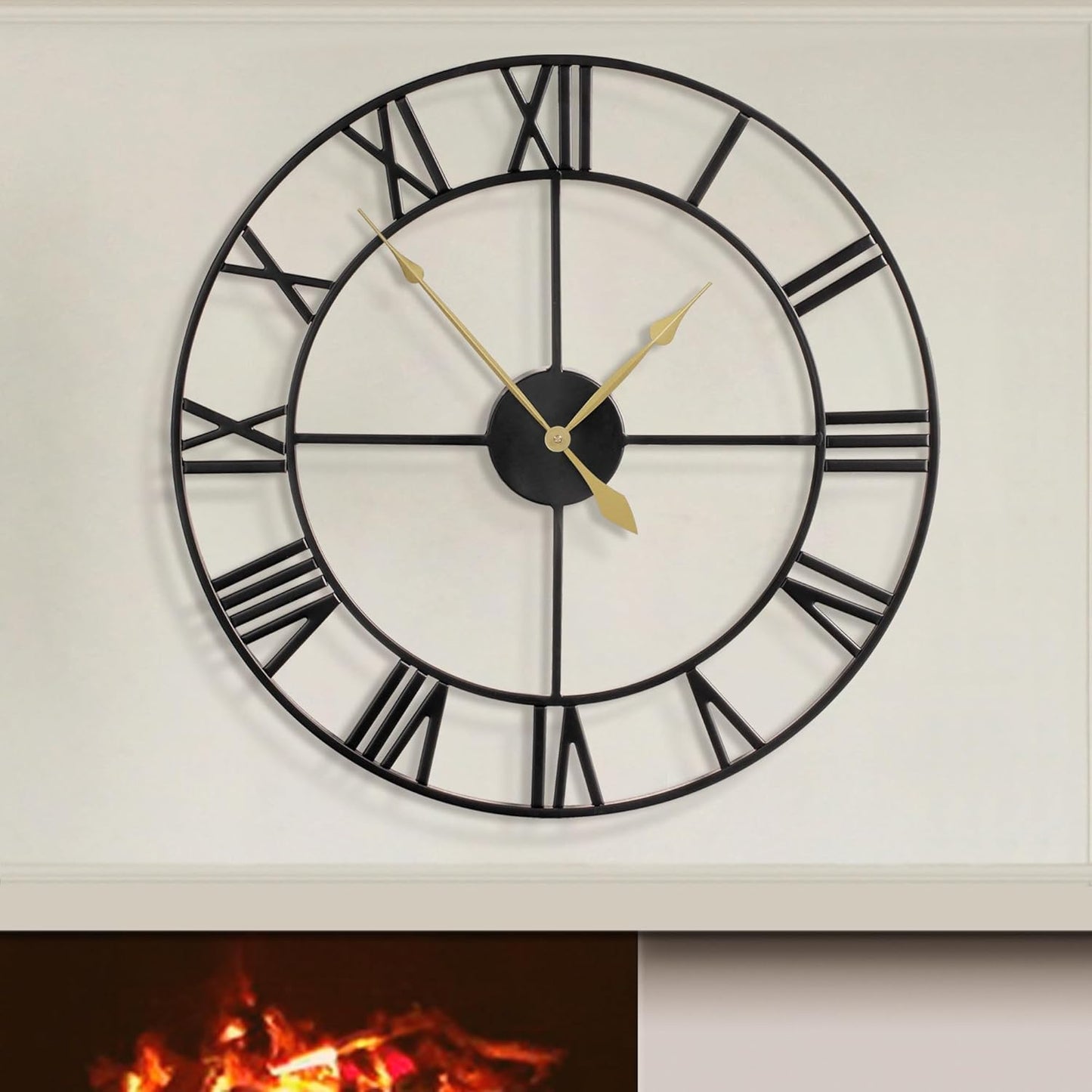 LEIKE 16" Large Wall Clocks Battery Operated, Round Modern Silent Non-Ticking Black Metal Wall Clock for Living Room Decor, Bedroom Kitchen (40cm Diameter, Black Roman Number)
