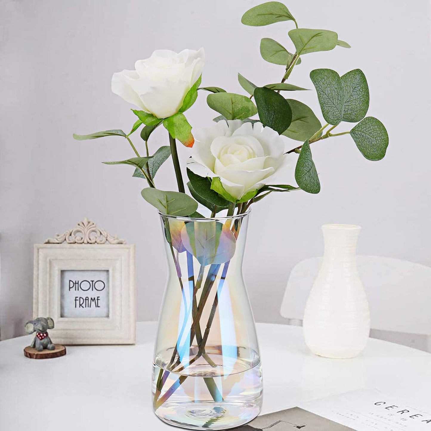 8 inch Clear Glass Flower Vases for Centerpiece Table Home Indoor Desk Decor,Ins Modern Boho Style Vase for Wedding Housewarming Gift