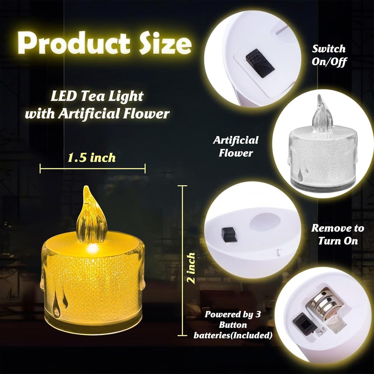 SupBri 24 Pack Flameless Tea Lights Candles Battery Operated, Crystal Led Tealight Candles,Votive Electric Fake Candles for Valentines Wedding Diwali Christmas Decorations