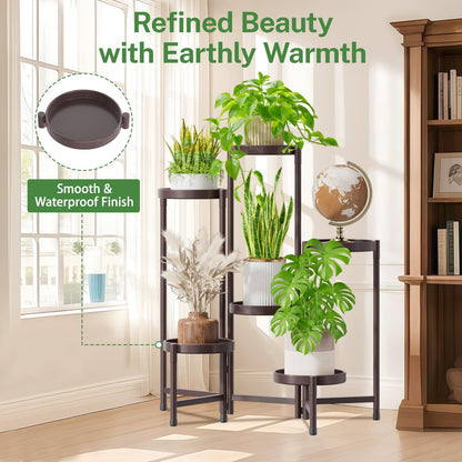 iDavosic.ly Plant Stand Indoor Outdoor, 5 Tier Corner Metal Flower Display Holder Shelf, Folding Tall Orchid Rack for Patio Balcony Porch Garden Living Room House, Black