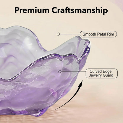 Purple Flower Jewelry Dish Glass Ring Holder Dish Jewelry Tray Cute Vanity Organizer Aesthetic Nightstand Bathroom Room Decor Trinket Dish Mothers Day Friendship Christmas Birthday Gifts for Women