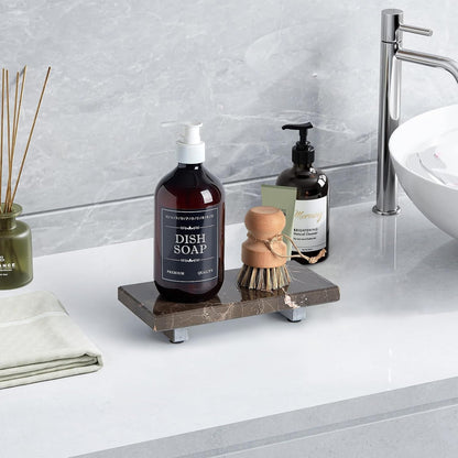Natural Marble Tray Pedestal Stand – Soap & Jewelry Riser for Bathroom Counter, Kitchen Sink, Vanity Organizer, Decorative Stone Catchall for Perfume, Candles