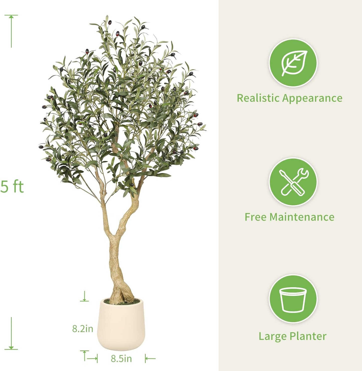 Realead 6ft Artificial Olive Tree with Tall Exquisite Planter - Realistic Faux Olive Tree with Thick Trunk and Lifelike Fruits - Large Fake Olive Tree for Home Office Decor