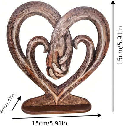Heart Holding Hands Art Sculpture Wooden Desktop Imitation Tree Trunk Forever Love Everlasting Hand in Hand Desktop Decoration for Home Office Ornament Accessories