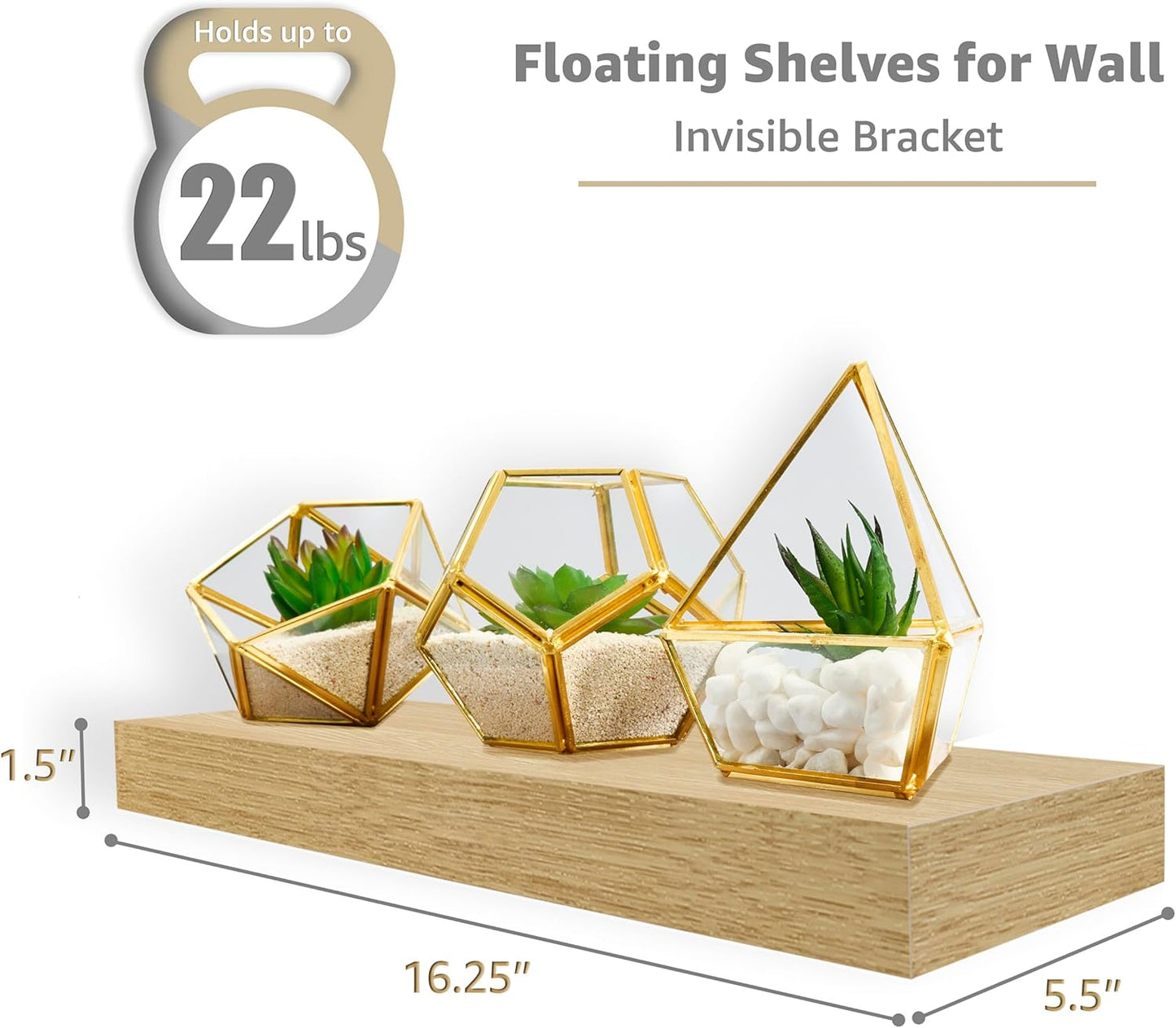 Sorbus Floating Shelves for Wall – 16 Inch Floating Shelf for Kitchen, Bedroom, Living Room, Bathroom, Home & Wall Decor - Mounted Bathroom Shelves with Invisible Brackets (Maple Wood, 2 Pack)