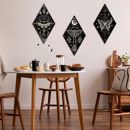 Sintuff 6 Pieces Gothic Wall Decor Boho Sun Moon Phases Wall Art Gothic Minimalist Stars Sun Hanging Wooden Home Decor Farmhouse Pediments for Gallery Living Bedroom Room(Mushroom)