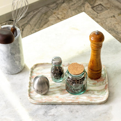 Koville Romano Travertine Tray, 12"x8" Natural Stone Vanity Tray for Countertop Bathroom Kitchen Dresser, Decorative Marble Catchall Trays for Perfume Jewelry, Rectangular Serving Tray(Beige)
