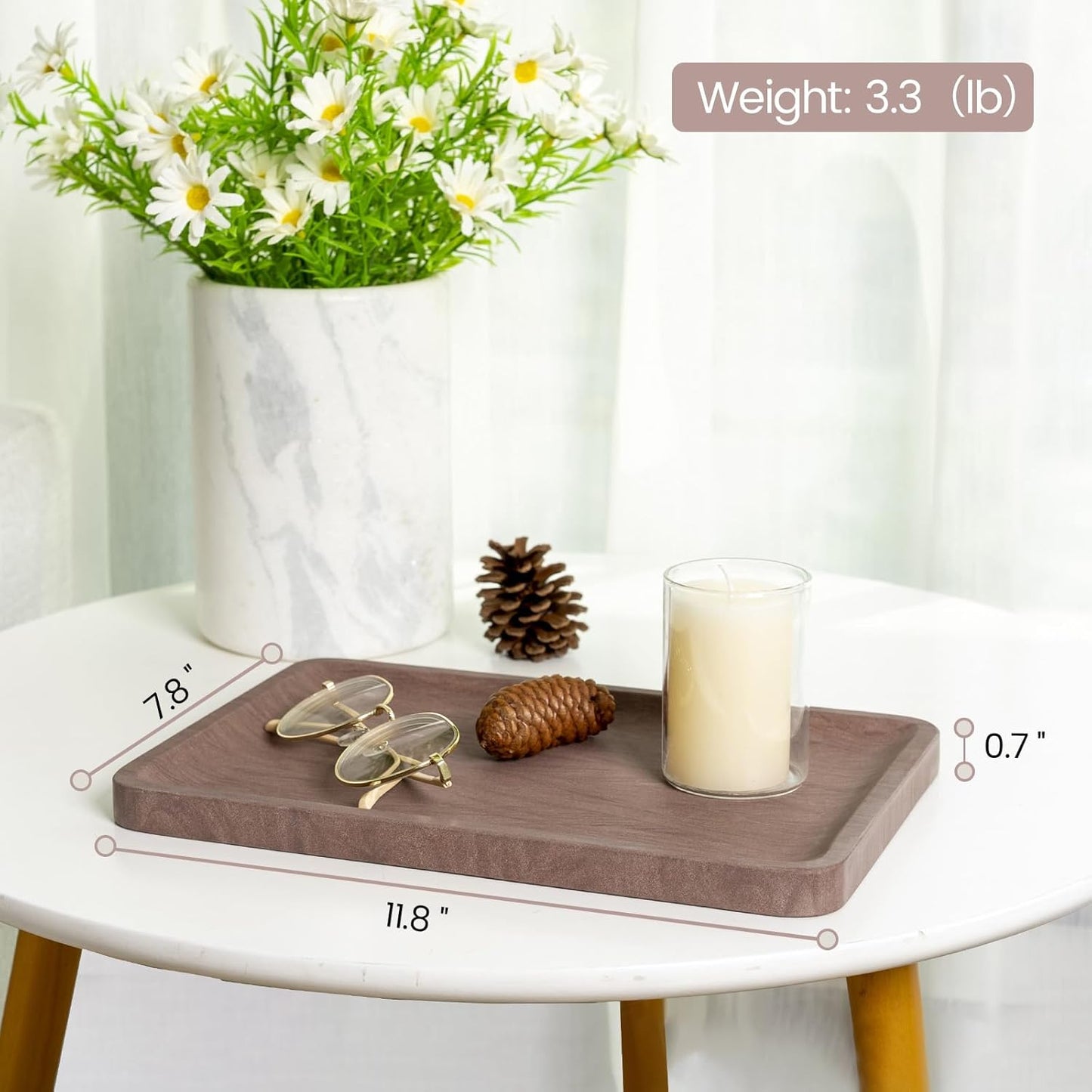 Marble Vanity Tray for Dresser Organizer, Travertine Bathroom Tray Countertop, Beige Decorative Serving Trays, Kitchen Sink Storage, Jewelry & Perfume Holder(Travertino Romano)