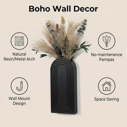 Wooden Wall Planter Set of 4 - Modern Home Decor for Living Room, Bedroom, Bathroom - Walnut Finish Planter for Dried Flowers, Faux Greenery, Indoor Plants