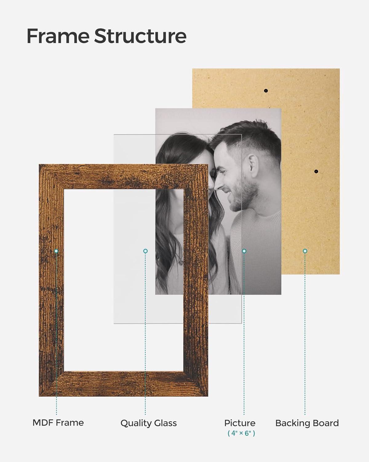 SONGMICS 4x6 Collage Picture Frames, 10-Pack Photo Collage Frame for Wall Decor, Glass Front, Assembly Required, Ink Black URPF20BK