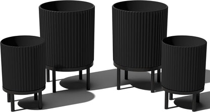Veradek Demi Series Round Planter w/ Stand for Porch/Patio | Durable Plastic-Concrete & Wooden Stand | Modern Décor for Tall Plants, Flowers
