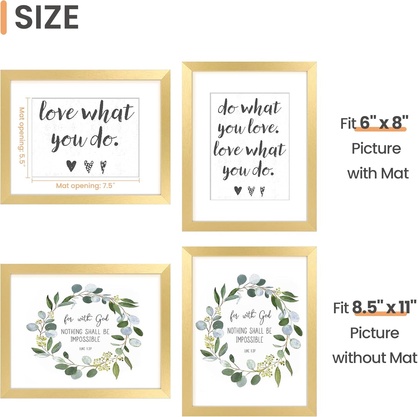 upsimples 8x10 Picture Frame, Display Pictures 5x7 with Mat or 8x10 Without Mat, Wall Hanging Photo Frame, Black, 1 Pack - Colors B