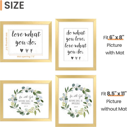 upsimples 8x10 Picture Frame, Display Pictures 5x7 with Mat or 8x10 Without Mat, Wall Hanging Photo Frame, Black, 1 Pack - Colors B