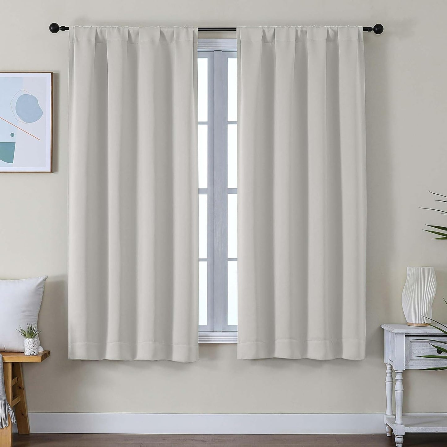 Simplebrand Ava Sage Green Blackout Curtains for Bedroom 63 Inch Length 2 Panels Set, Solid Thermal Insulated Energy Saving Rod Pocket Window Treatment Curtains Blackout Drapes, W40 x L63 Inch, Sage - Colors A