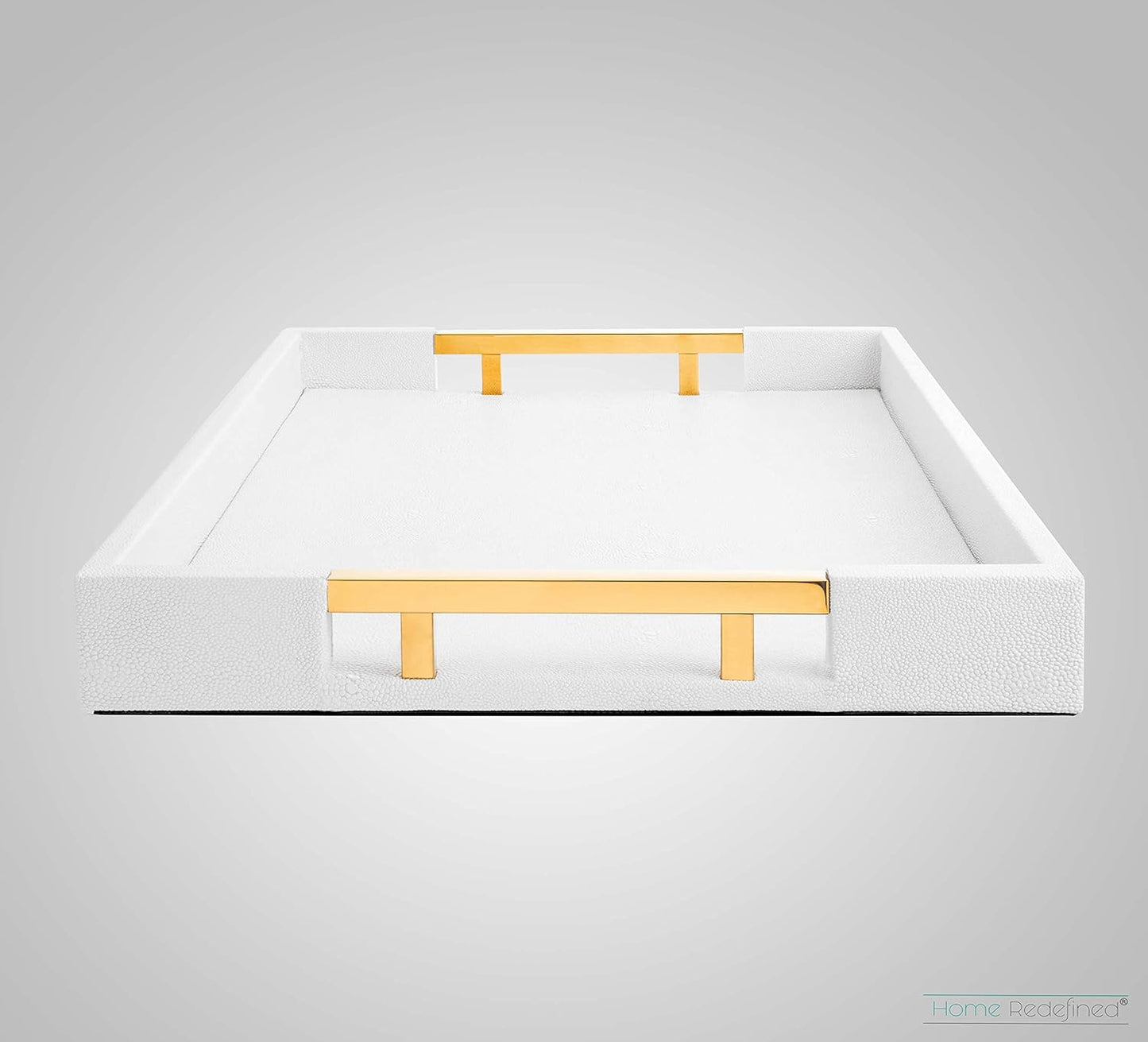 Home Redefined Beautiful Modern Elegant 17.5"x12" Rectangle Classic Black Faux Leather Decorative Tray Ottoman Coffee Table Perfume Living Room Kitchen Serving Tray with Handles for All Occasion's