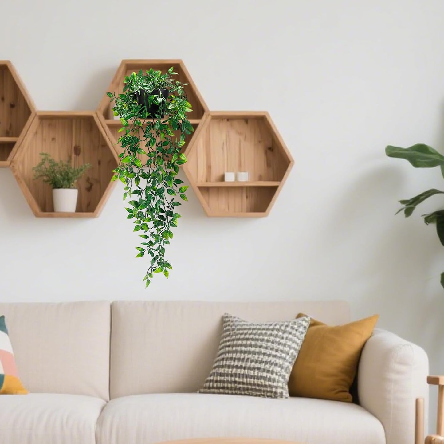 Clearain 1pcs Fake Hanging Plants, Artificial Small Potted Plants, Mini Faux Succulent Plant for Indoor Outdoor Aesthetic Office Living Room Shelf Home Decor (Eucalyptus leaves-1pcs)