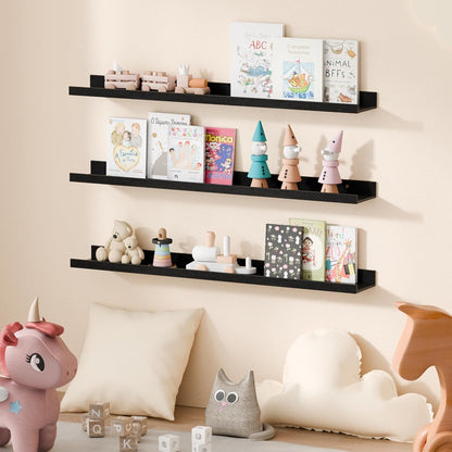 upsimples 6 Pack Wooden Floating Shelves, Wall Storage Decor Shelf for Bathroom, Bedroom, Living Room, Kitchen, Office and Laundry Room, Wall Mounted Display Hanging Shelf, Brown