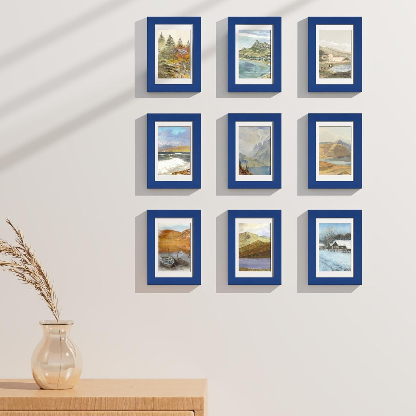 Vittanly 8x10 Picture Frames Set of 9, Shatter Resistant Plexiglass, Display 5x7 Pictures with Mat or 8x10 without Mat, Photo Frames for Wall or Tabletop, Engineered Wood, Black - Colors B