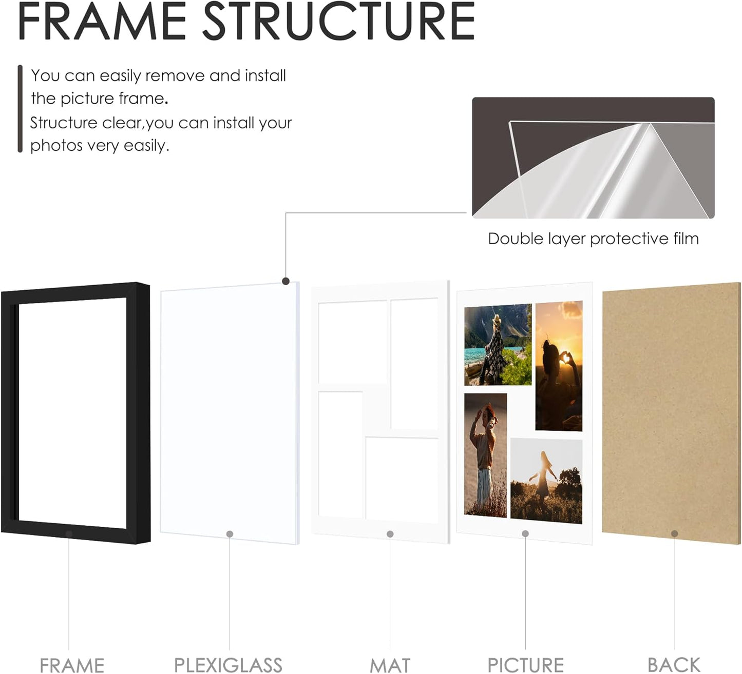 DUENPY 14x26 Collage Picture Frame 4x6 Collage Picture Frame Displays Twelve 4x6 inch Photos Available Horizontal Wall Mounting Display and Vertical Black - Colors B