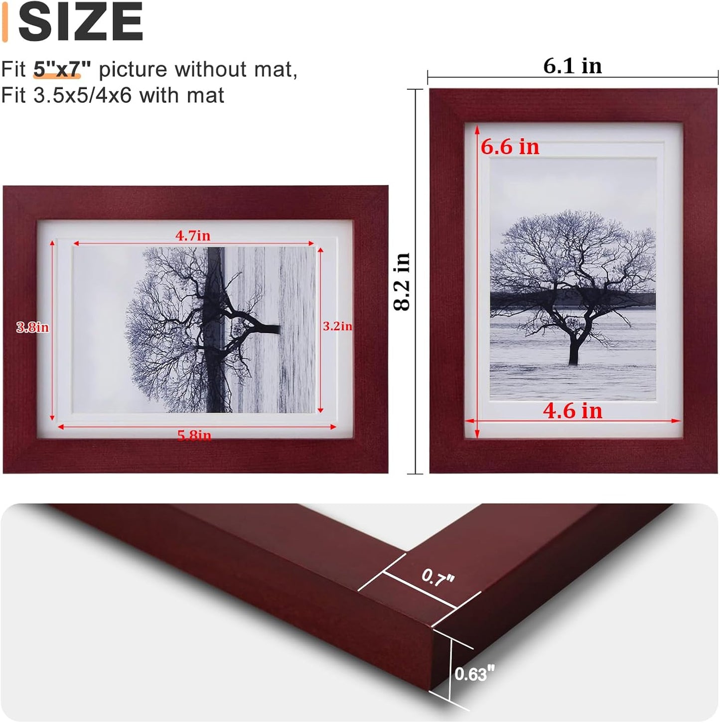 Egofine 12x16 Picture Frame Black, Covered by Plexiglass Made of Solid Wood, Display Pictures 9x12 and 11x14 with Mat or 12x16 Without Mat, for Wall Mounting Photo Frame - Colors A