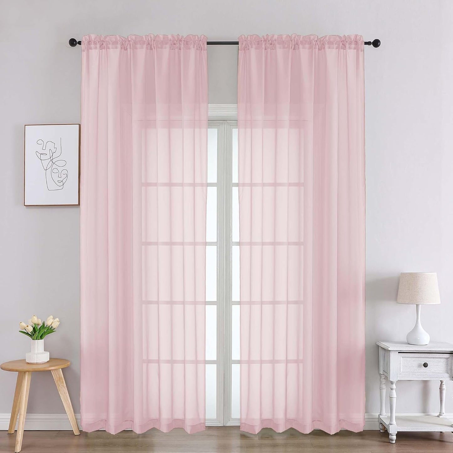 Chyhomenyc Sheer White Valances for Windows 2 Pack, Small Window Curtains for Living Room Bathroom Cafe Laundry Basement, Modern Top Dual Rod Pocket Voile Curtain, 42W x 14L inches, White - Colors C