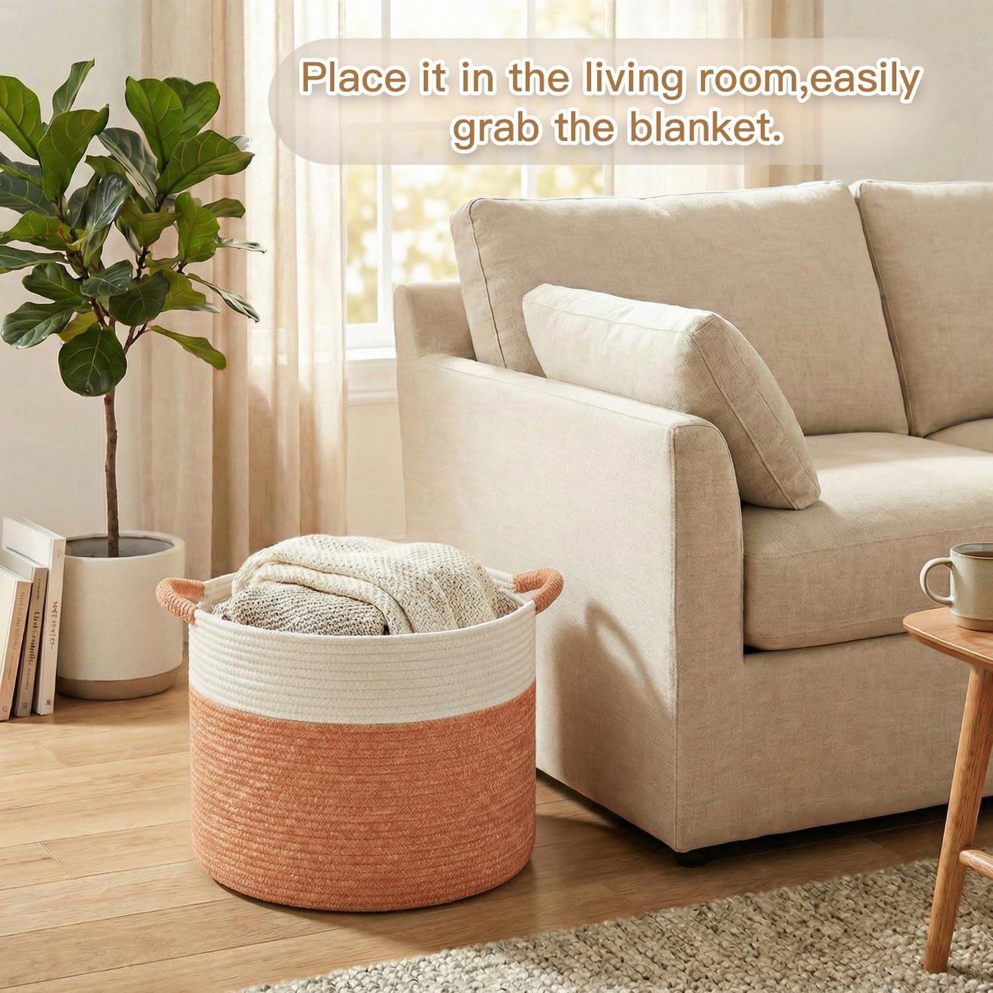 Artfeel 70L Large Cotton Rope Basket, Decorative Woven Blanket Storage for Living Room, Boho Toy Storage & Toy Box for Kids, Versatile Laundry Basket & Nursery Hamper for Blankets(Brown)