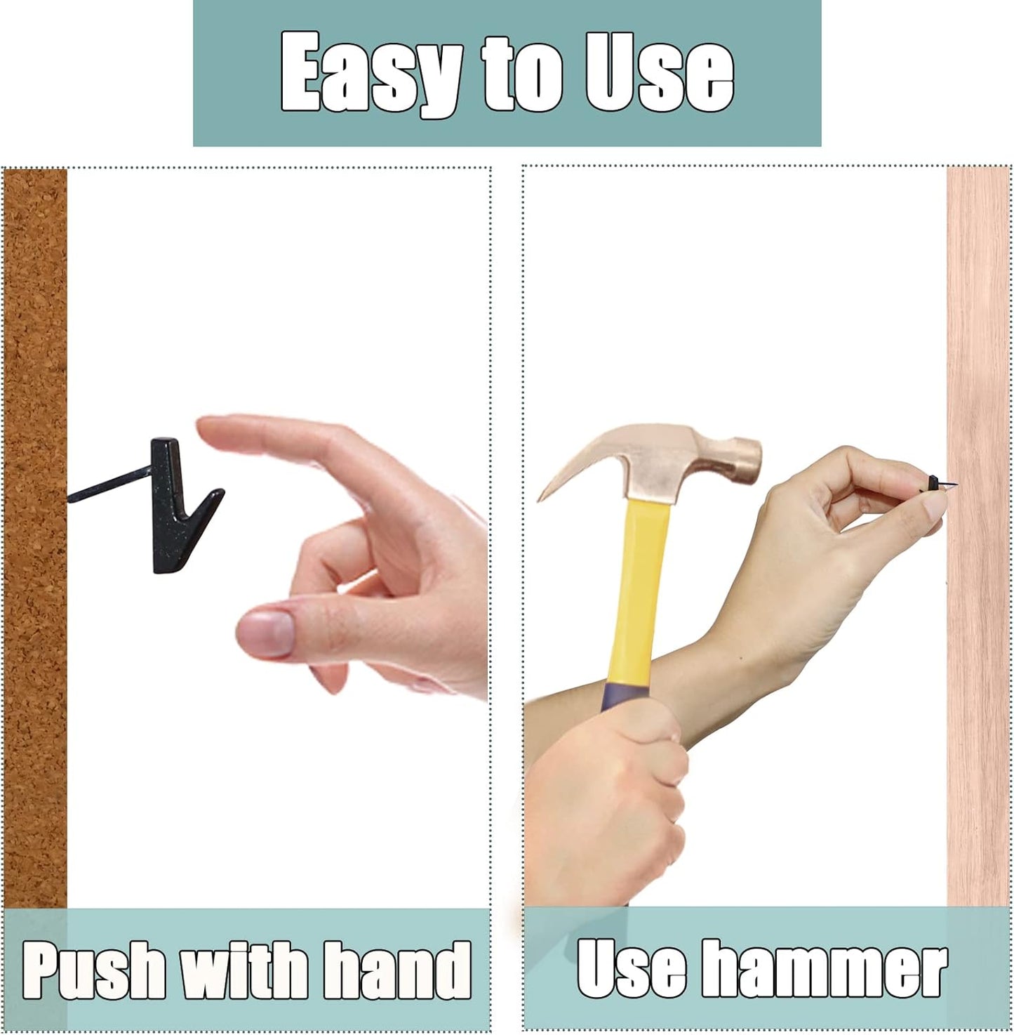 50 PCS Push Pins Picture Hangers Wall Hooks, Double Headed Thumb Tacks for Wall Hangings, Renter Friendly Decor Small Picture Frame Hangers for Drywall Cork Board Home Office Photo Decorations(Black)