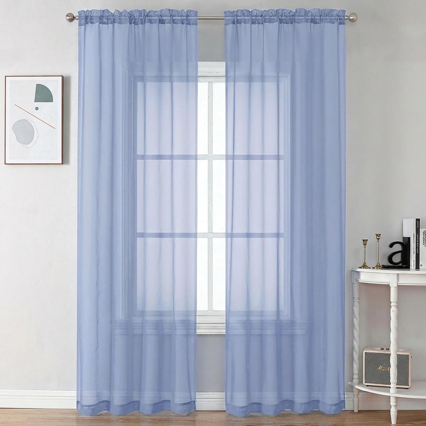 Chyhomenyc Sheer White Valances for Windows 2 Pack, Small Window Curtains for Living Room Bathroom Cafe Laundry Basement, Modern Top Dual Rod Pocket Voile Curtain, 42W x 14L inches, White - Colors B