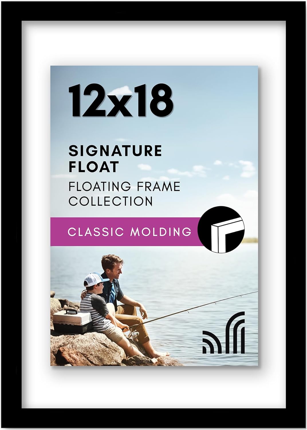 Americanflat 8x10 Floating Picture Frame with Polished Crystal-Clear Glass - Use as 5x7 Picture Frame or Display 4x6 Photo - Signature Float Collection - Photo Frames for Tabletop or Wall - Black