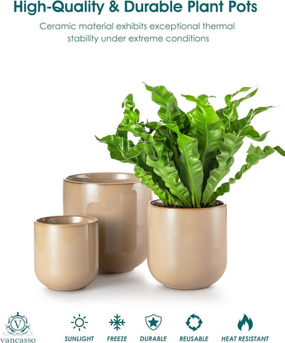 vancasso Ceramic Plant Pots, 4+5+6 inches, Set of 3, Planters with Drainage Hole, Flower Pots Planters Pots for Indoor Plants, Modern Indoor Decorative Garden Pot, Home Decor, White