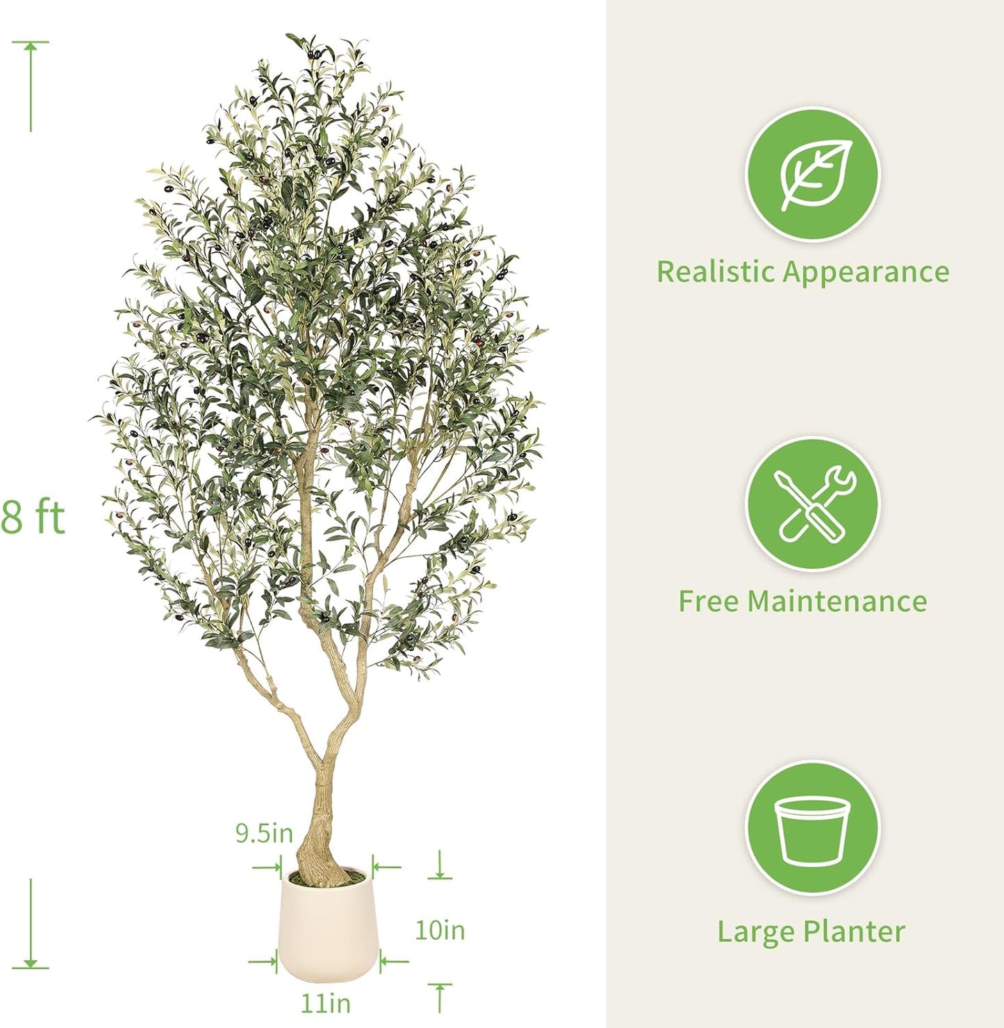 Realead 6ft Artificial Olive Tree with Tall Exquisite Planter - Realistic Faux Olive Tree with Thick Trunk and Lifelike Fruits - Large Fake Olive Tree for Home Office Decor