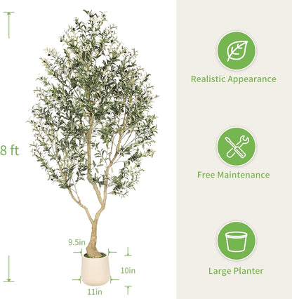 Realead 6ft Artificial Olive Tree with Tall Exquisite Planter - Realistic Faux Olive Tree with Thick Trunk and Lifelike Fruits - Large Fake Olive Tree for Home Office Decor