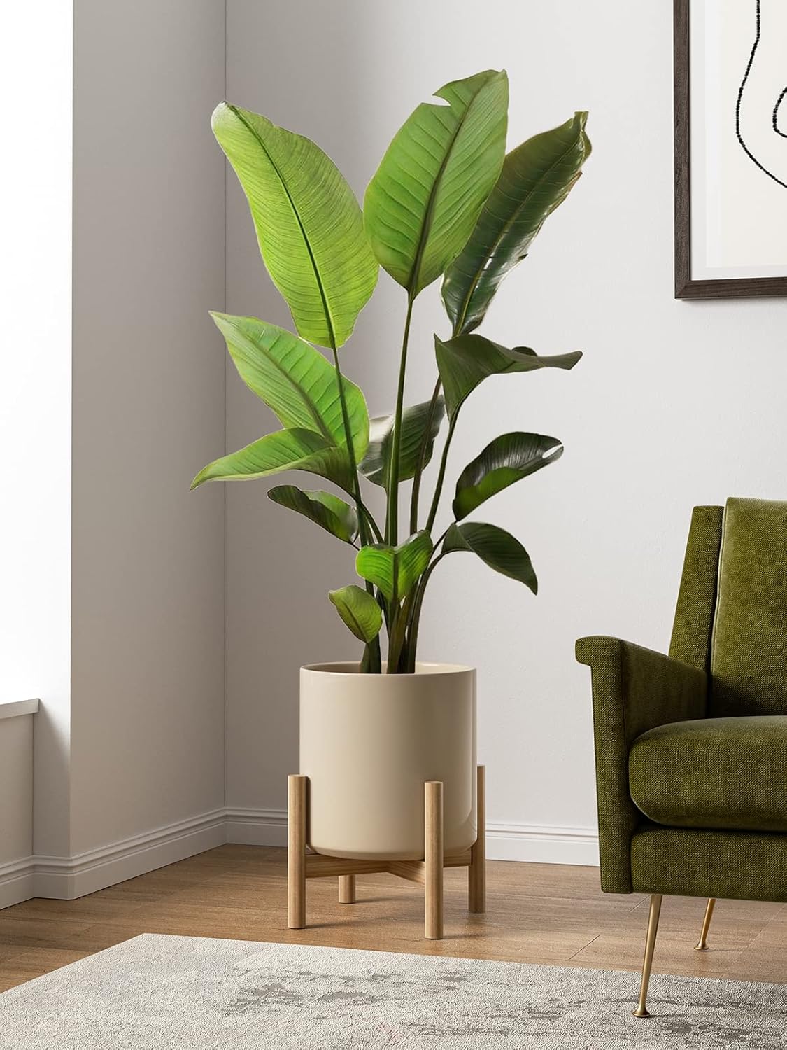 LE TAUCI 12 Inch Pot for Plants, Ceramic Planters for Indoor Plants, Mid-Century Modern Cylinder Flower Pots with Drainage Hole, Fits Fiddle Leaf Fig & Monstera, Home Decor, White