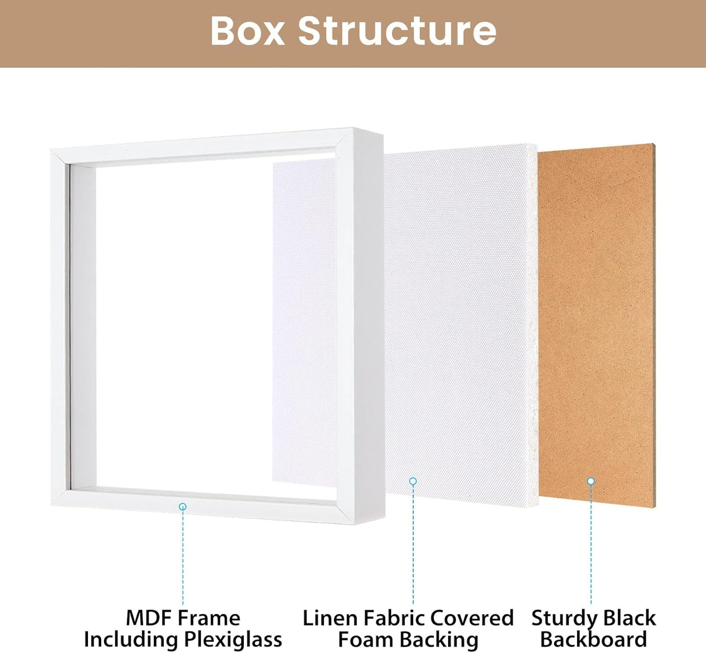 Califortree 8x8 Shadow Box Frame with Soft Linen Back - Push Pins Included, Memory Box Display Case for Flower, Tickets and 3D Items, Black