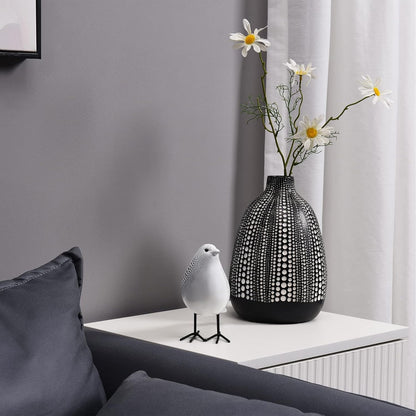 Quoowiit Bird Figurine, Modern Sculpture and Statues for Home Decor, Animal Statues for Bookshelf, Table, Entryway, Fireplace, Resin Decorative Sculpture with Chic Polka Dots Art Design (White)
