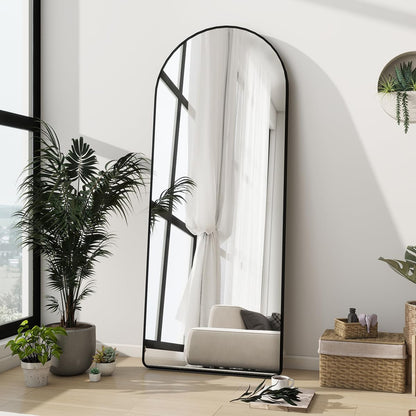Dewfig Arched Full Length Mirror, 76"x34" Large Floor Mirror, Full Body Mirrors for Leaning or Hanging, Standing Mirrors for Bedroom, Living Room,Dressing Room, Aluminum Alloy Frame, Black