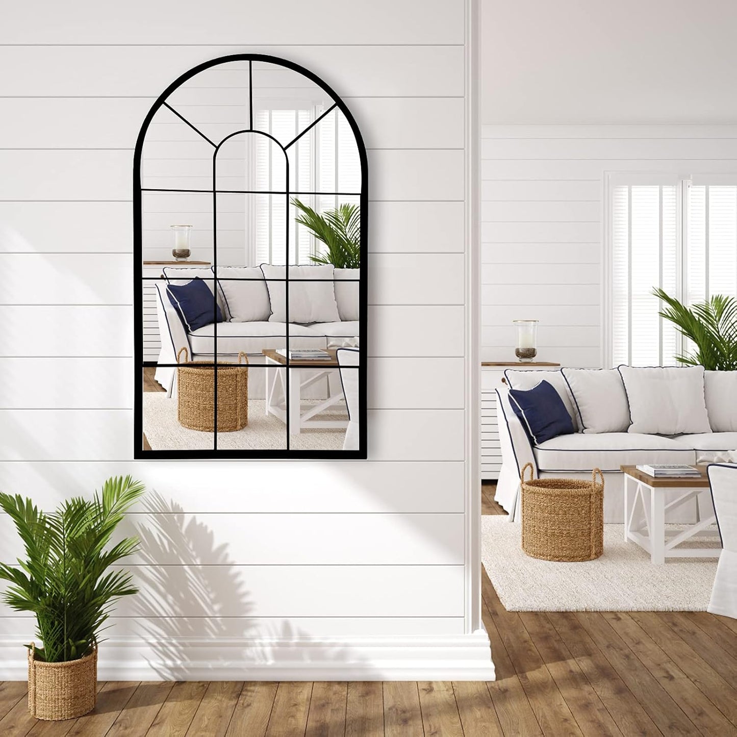 HQiJun Black Arched Window Mirror, Farmhouse Decorative Wall Mirrors for Living Room, Bedroom, Entryway, Bathroom Vanity, Fireplace Mantel, Window Pane Mirror Wall Decor (Black, 31.5 x 20 x1)