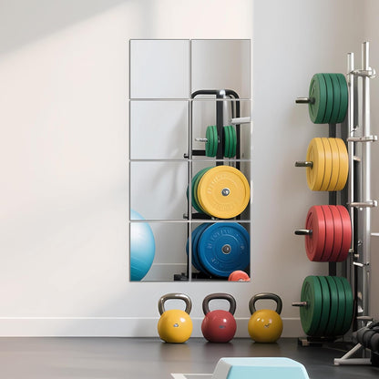 Ruomeng Home Gym Mirrors 12 Inch x 12Pcs Wall Mounted Mirror Glass Frameless Full Length Mirror Tiles for Home Gym, Bedroom, Door & Bathroom
