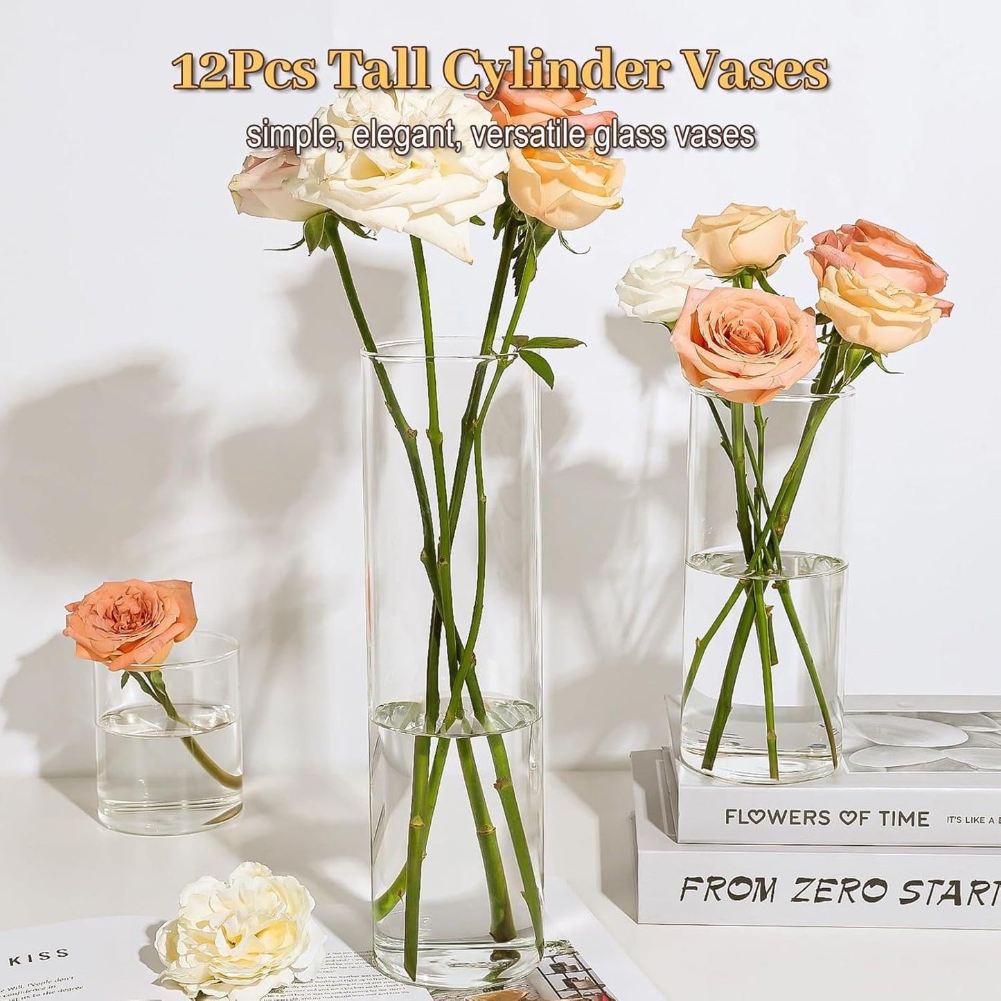 TBWIND 12pcs Glass Cylinder Vases for Centerpieces, 6 Inch Clear Flower Vases for Wedding Decorations and Indoor Home Decor, Hurricane Candle Holder for Table Shelf, Party