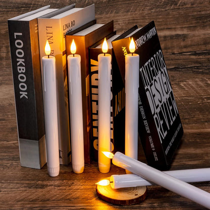 Homemory 6 Pcs Flameless Taper Candles with Remote, Timer, Dimmer, Ivory Battery Operated CandleSticks with Flickering Light, Plastic Led Window Candles, 9.6 Inches for Halloween Christmas Decoration