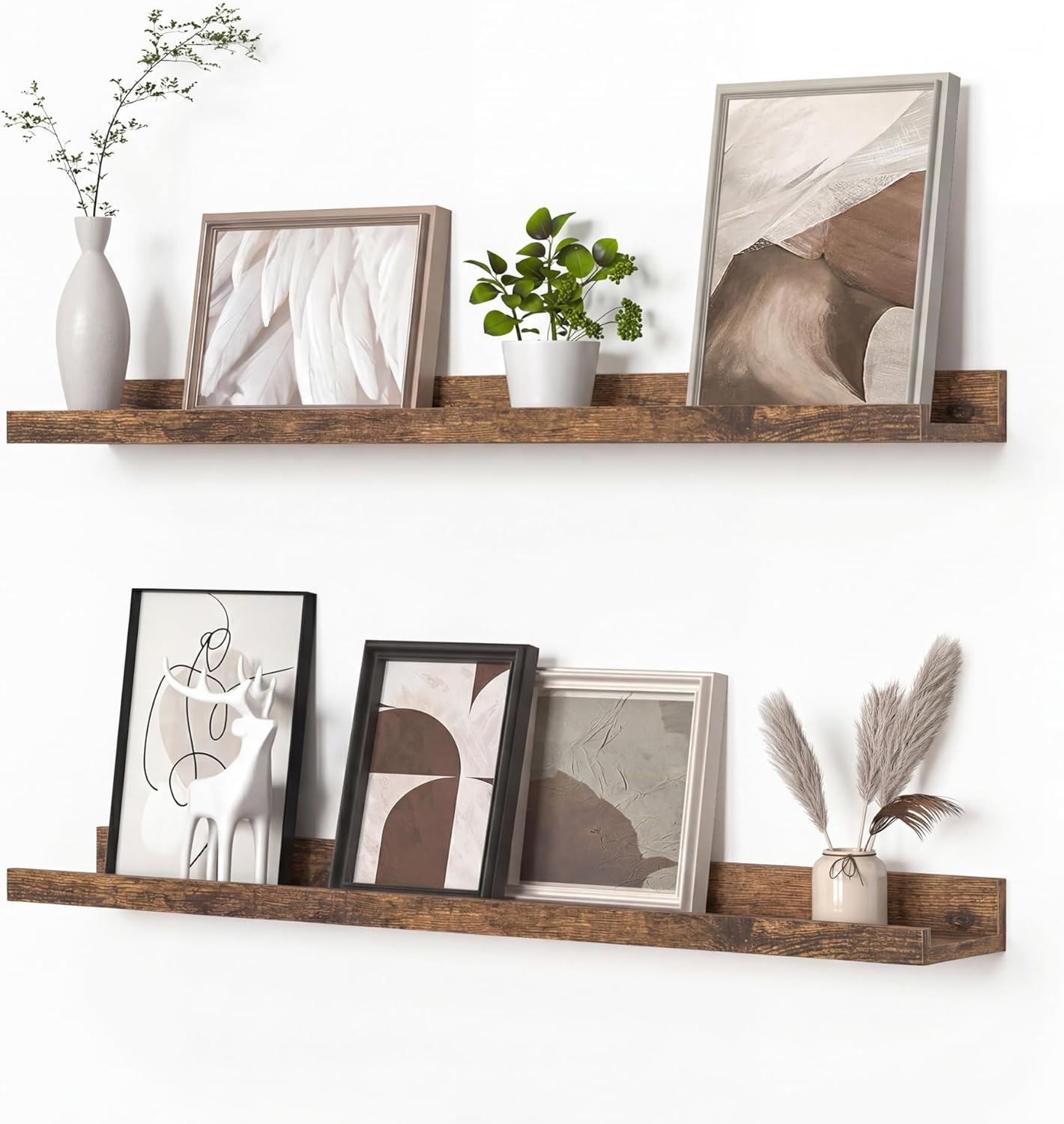 Heimlove Picture Ledge Shelf, Floating Shelves Set of 2, 24 Inches Picture Shelf for Wall with Ledge, Kids Bookshelf Wall Mounted for Living Room Bedroom Decor Books Photo Frames - White