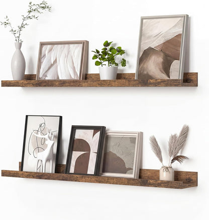 Heimlove Picture Ledge Shelf, Floating Shelves Set of 2, 24 Inches Picture Shelf for Wall with Ledge, Kids Bookshelf Wall Mounted for Living Room Bedroom Decor Books Photo Frames - White