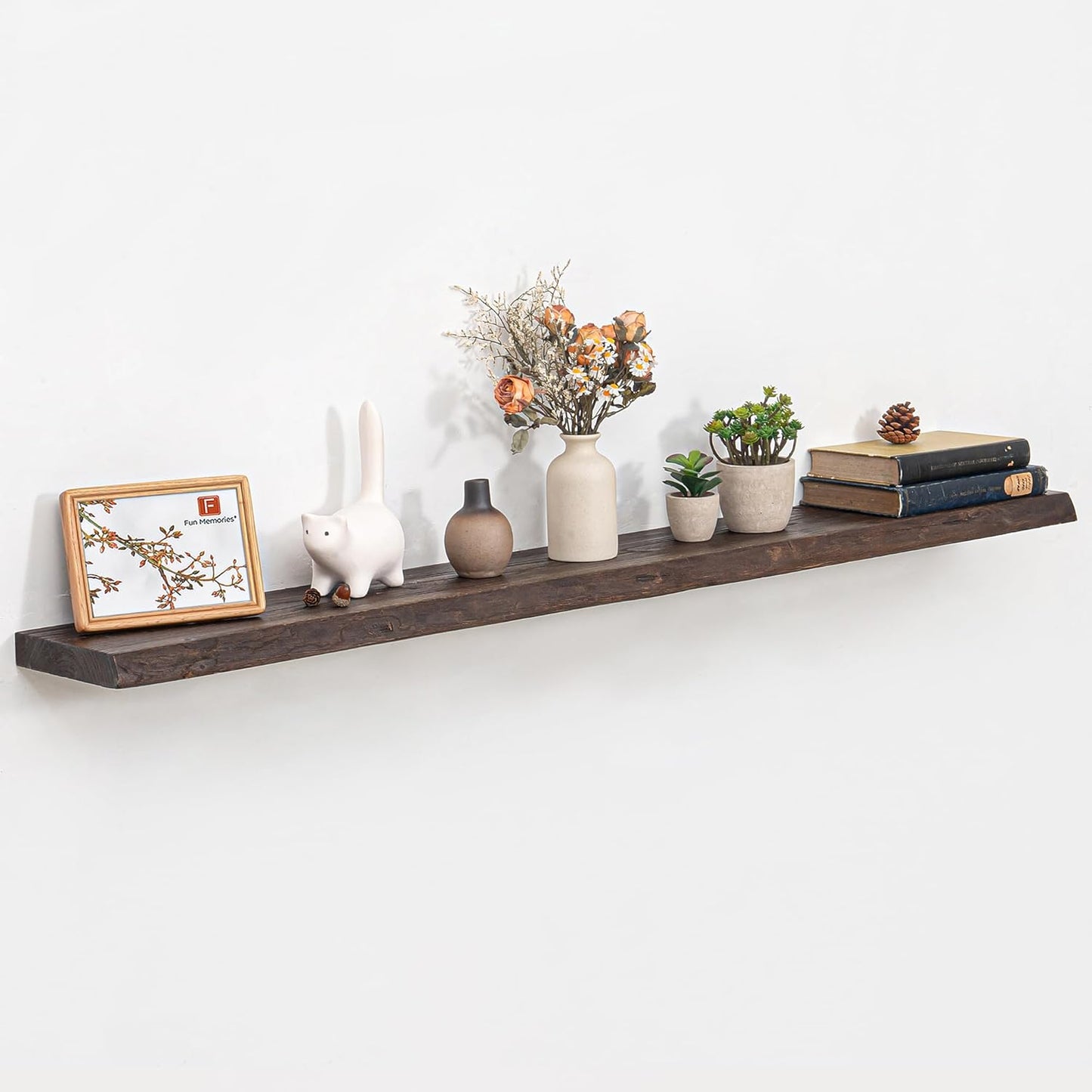 Floating Shelves 36 Inches Long - 8 Inch Deep Rustic Premium Solid Pine Wood for Storage - Farmhouse Wall Mounted for Living Room - Heavy-Duty Metal Bracket - 36" W x 8" D - Set of 2 - White Color