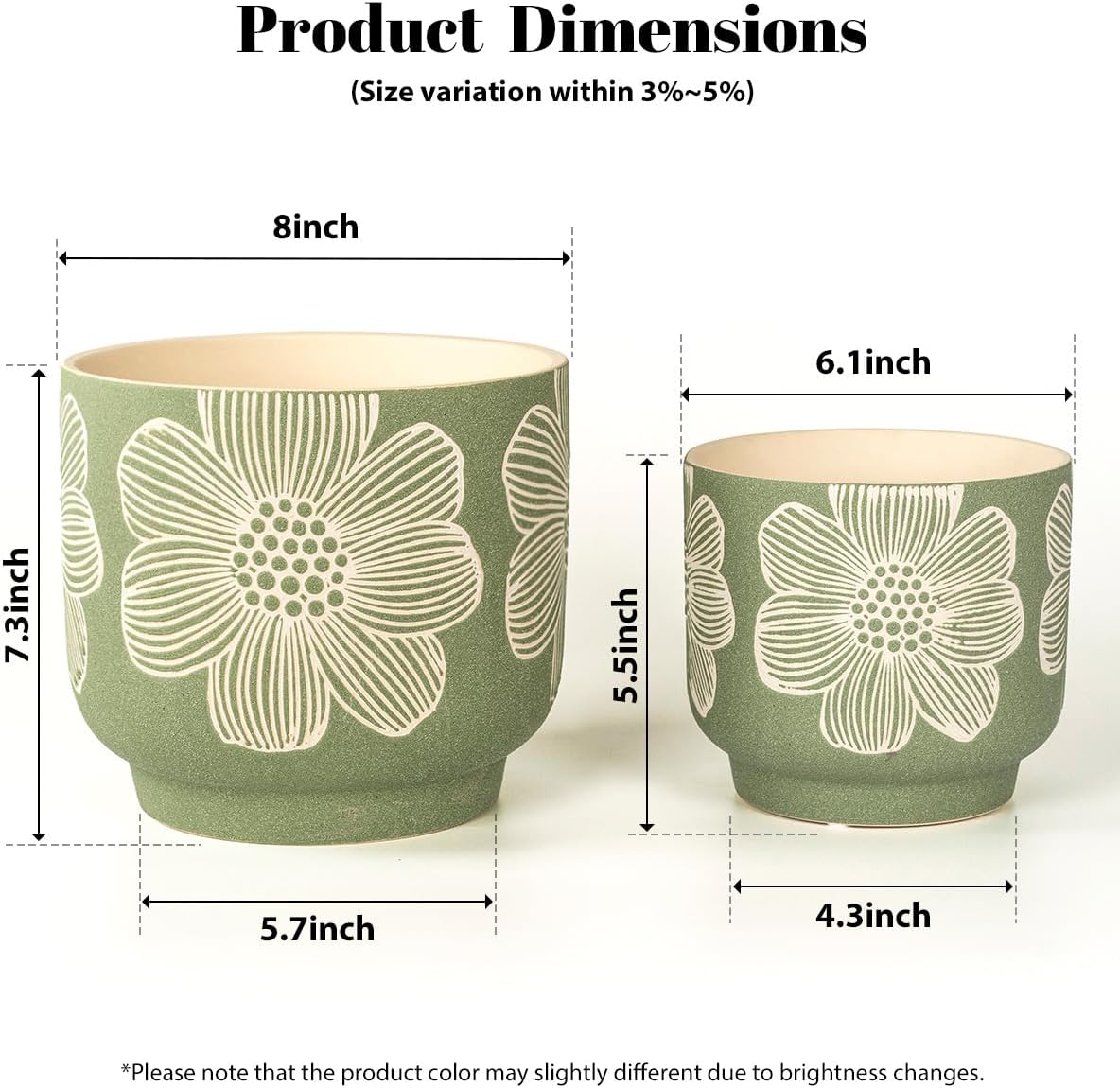 YBX 8 Inch + 6 Inch Ceramic Plant Pots, Succulent Flower Pots with Drainage Holes, Terracotta Planters for Indoor Plants, White&Terracotta (Garden)