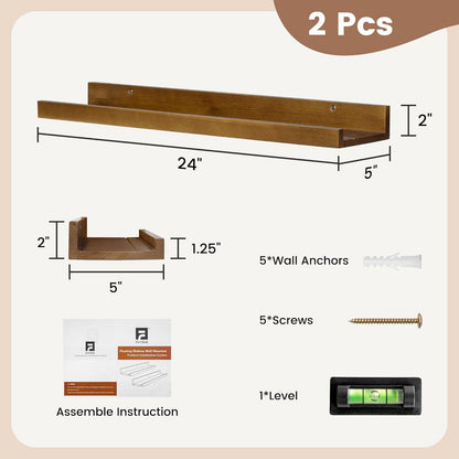 FLYJOE Picture Ledge Shelf, Floating Shelves Set of 2, Solid Pine Wood 55'' Long Large Nursery Book Shelves for Toys Storage, Kids Bookshelf for Living Room Bedroom Decor Books Photo Frames, Walnut